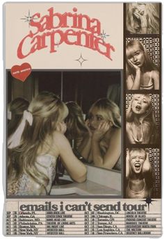 an advert for the opening of marina capeneta's concert, which features images of young women with long hair