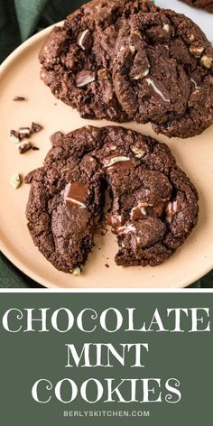 chocolate mint cookies on a plate with the title