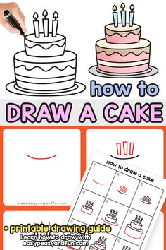 how to draw a cake for kids with pictures and instructions on the front, side and back