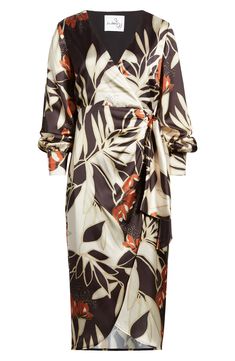 Voluminous sleeves frame this midi wrap dress that's made from lustrous satin patterned in a bold, autumnal-hued floral print that's making us swoon. 39" - 48" length (size 8) True wrap style with side tie closure Surplice V-neck Long sleeves with button cuffs Lined 100% polyester Dry clean Imported Satin Wrap Dress, Voluminous Sleeves, Diy Fashion Clothing, Midi Wrap Dress, Black Wrap Dress, Nordstrom Dresses, Fall Dresses, Up Styles, Sam Edelman