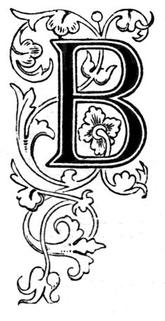 the letter b is decorated with flowers and leaves