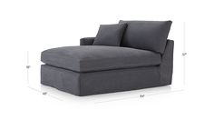 an image of a couch with pillows on it and measurements for the seat cushion area