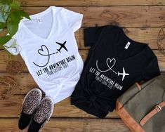 "Personalized Let the Adventure Begin T-Shirts are the perfect to wear on your flight to the destination wedding of your dreams! Add any text you wish!! Surprise your guests that are traveling along! Men's and children's sizes available upon request! Click here for women's sizing: https://www.etsy.com/listing/649241690/personalized-let-the-adventure-begin?ref=listings_manager_grid Click here if you do not want to add custom text: https://www.etsy.com/listing/707787494/let-the-adventure-begin-des Destination Wedding Shirts, Travel Tshirt, Wedding Shirt, Let The Adventure Begin, Wedding Travel, Travel Shirt, Family Vacation Shirts, Cruise Shirt, Adventure Shirt