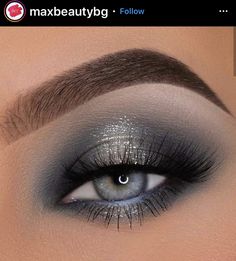 Glam Smokey Eye Makeup Blue Eyes, Silver Grey Smokey Eye Makeup, Blue Gray Smokey Eye, Blue Grey Smokey Eye, Smokey Eye Makeup Grey Eyes, Blue Gray Eyes Makeup, Homecoming Makeup Looks For Blue Eyes, Grey Blue Eyes Makeup, Silver Blue Eyeshadow