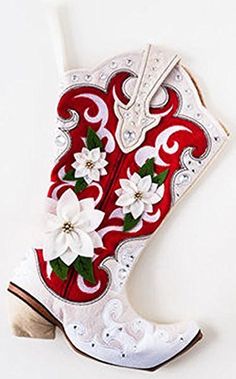 Red Cowgirl Boots, White Cowgirl Boots, Country Christmas Decorations, Quilted Christmas Ornaments, Cowgirl Boot, Festive Holiday Decor, Cowgirl Cowboy, Timeless Classic Style, Western Christmas