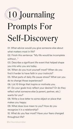 a book with the title 10 journaling prompts for self - discovery