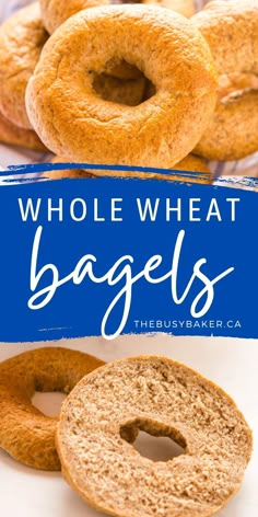 whole wheat bagels with text overlay that reads, whole wheat bagels