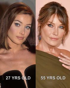 before and after photos of the same woman's face in different stages of aging