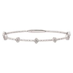 0.53 Carat Natural Diamond Clover Flexible Bangle Bracelet G-H SI 14K White Gold 7''' 100% Natural Diamonds, Not Enhanced in any way 0.53CT G-H  SI   14K White Gold, Pave set, 5.3 Grams 7 inches in length, 3/16 inch width 28 diamonds B5949W ALL OUR ITEMS ARE AVAILABLE TO BE ORDERED IN 14K WHITE, ROSE OR YELLOW GOLD UPON REQUEST. All Chains of Pendants and Necklaces Can be Requested in 16'' or 18'' Length. . This item is proudly handcrafted in the USA. Perfect gift on any occasion. This Item has Flexible Bracelet, Gemstone Diamond Ring, Diamond Jewelry Store, Diamond Bangle, Tennis Bracelet Diamond, Fine Jewelry Bracelets, Best Diamond, Bracelet Collection, Diamond Bracelets