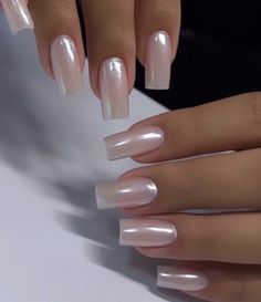 Haley Bieber Nails Square, Prom Square Nails, Classy Tapered Square Nails, Ring Ceremony Nails, Formal Acrylic Nails, Mid Length Square Nails, Clean Nails Acrylic, Wedding Nails Black Women, Nude Chrome Nails Square