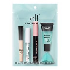 Take your makeup routine to the next level with e.l.f. Cosmetics’ best-selling makeup kit: The All Day, Every Day Holiday Kit for just $20! This must-have, five-product lineup for your eyes, lips, and face contains all your daily essentials (in full sizes!) for creating an easy, long-lasting makeup look. Prime your skin and eyelids with the makeup sponge, swipe on a mascara for lifted lashes, apply a clear gloss to your lips—and done! Why you’ll love it: • An essential makeup kit featuring five Basic Makeup Kit, Cosmetic Gift Set, Makeup Starter Kit, Wedding Makeup Tutorial, Mini Diy, Elf Cosmetics, Basic Makeup, Lip Lacquer, Skin Care Items