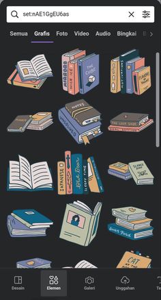 an iphone screen with books on it and the text, sema gras foto video audio binkel