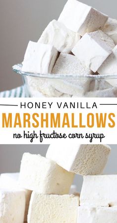 marshmallows stacked on top of each other in a bowl with text overlay