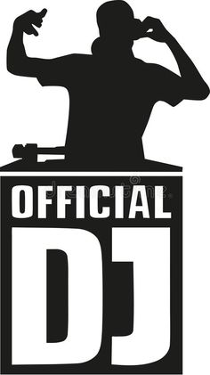 the official dj logo is black and white with a silhouette of a man holding his hands up to his head