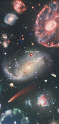 an image of many different types of objects in the sky with words on them that read, you are here