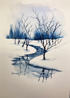 Watercolor Art Landscape, Watercolor Video, Winter Watercolor, Colour Painting, Watercolour Inspiration, Watercolor Painting Techniques, Winter Painting, Watercolor Flower Art, Art Desk