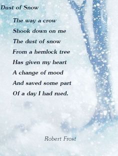 a poem written in the snow with a tree and some snow flakes on it