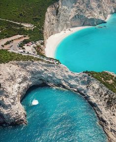 an aerial view of the blue waters and white sand beach in zakyb island