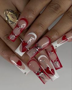 Nail Ideas Concert, Square Acrylic Nails Valentines Day, Nails Saint Valentin, Y2k Nails Gel, Nail Inspo Valentines Day, Trendy Valentines Day Nails, Nail Cool, February Nails Ideas Valentines Day, Croquette Nails