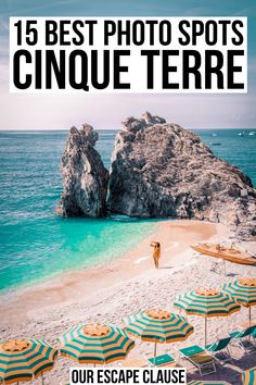 the beach with umbrellas is featured in this advertisement for cinque terrie