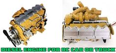 an engine for the car or truck is shown in two different pictures with words below it