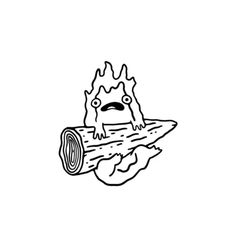 a black and white drawing of a monster holding a piece of wood with flames coming out of it