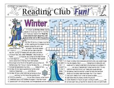 a crossword puzzle with the words reading club fun and an image of a frozen princess