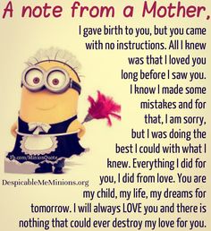 Mother's love Morning Thursday, A Minion, I Love My Son, Minion Quotes, Minions Quotes