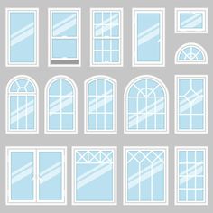 a set of twelve windows with archeds and panes, all in different sizes