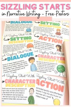 three different types of writing posters with the text sizzling starts in descriptive writing - free poster