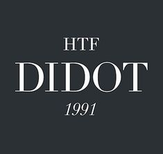 the htf didot logo is shown in white on a dark gray background