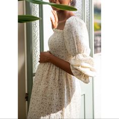 **Active On Other Apps; See Link In Bio** South Korean Brand. Buy Here On Poshmark For Fast U.S. Shipping. Soft Bio-Washed Double-Face Gauze Dress With Puffed Sleeves And Ruffled Hem. Great For Pregnancy, Postpartum, And Breastfeeding! Doesn’t Feel Like A Maternity Piece Great Addition To Your Wardrobe Even Outside Of Pregnancy. 100% Cotton, Medium Thickness, Unlined. Dress With Puffed Sleeves, Shower Dresses, Gauze Dress, Moda Boho, Smocked Dress, Puffed Sleeves, Pregnancy Shoot, Purple Floral, Mommy And Me