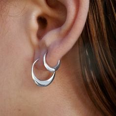 Crescent Moon Hoops Sterling Silver (260S, 274S) Clean Sterling Silver, Sleeper Earrings, Tiny Hoop Earrings, Nose Hoop, Eco Friendly Jewelry, Funky Jewelry, Flower Petal, Silver Gifts, Small Earrings