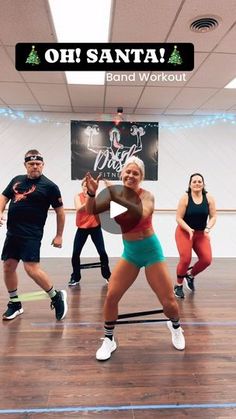 a group of people are dancing on a dance floor with the caption oh santa send workout