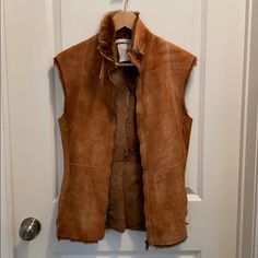 Saks Fifth Avenue Leather Vest - A Beautiful Soft Leather Lined With Fur. It’s A Warm Cognac Brown And Tapered Beautifully For A Slimming Fit And Look! Looks Great With A Crisp White Button Down And Jeans White Button Down And Jeans, Button Down And Jeans, White Button Down, Leather Vest, Saks Fifth, Saks Fifth Avenue, Cognac, Soft Leather, Looks Great