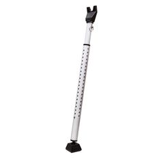 a white and black metal pole with polka dots on the bottom, in front of a white background