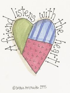 a drawing of two hearts with the words listen to friends with their heart on them