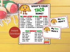 what's your taco name? printable game