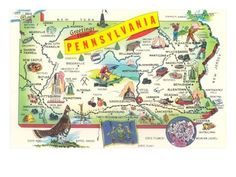 an illustrated map of pennsylvania with all the towns