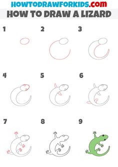 how to draw a lizard for kids with easy step by step drawing instructions and pictures