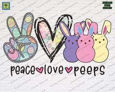 the peace love peeps design is shown on a white background