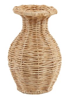 an empty wicker vase on a white background