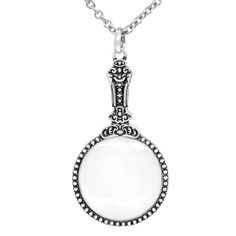 PRICES MAY VARY. Leave onlookers spellbound with the Enchanted Mirror necklace. Made of stainless steel, the pendant on the Mirror style necklace features a white convex lens (not for reading purpose) for a mystical look that’s sure to hypnotize anyone who looks your way. Complete with a stainless steel, link chain, the Enchanted Mirror necklace is sure to give your outfit a magical touch. Material: 316L Stainless Steel with 25mm convex lens. Pendant Size: H: 2.13" W: 1.18" Length: 27" - 29" adj White Round Pendant Necklace In Stainless Steel, White Stainless Steel Necklace With Round Pendant, White Stainless Steel Round Pendant Necklace, Enchanted Mirror, Mirror Necklace, Convex Lens, Mirror Style, Daily Jewelry, Magnifying Glass