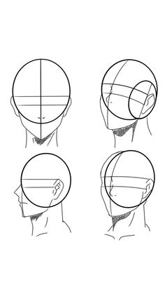 how to draw the head and shoulders of an anime character in three different positions, including one