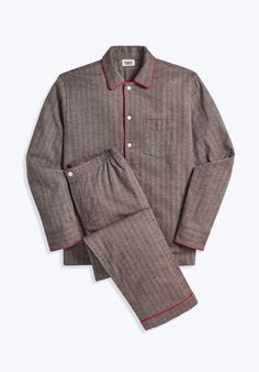 SLEEPY JONES | Henry Pajama Set in Brown Herringbone Flannel Old Man Pajamas, Sleepwear Men Aesthetic, Men’s Pjs, Men’s Pajamas, Men Pyjamas, Comfy Aesthetic, Mens Pyjama Bottoms, Sleepy Jones, Disco Pants