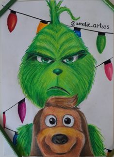 a drawing of the grinch from the movie how the grinch stole christmas lights