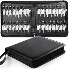 an open zippered case filled with lots of keys