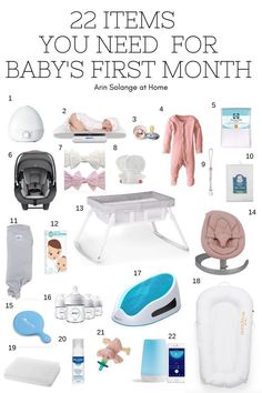 the baby's first month gift guide is shown with items for its newborns