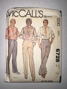 two men's pants and one man's shirt are shown in this sewing pattern