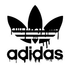 the adidas logo is black and white with dripping paint on it's side